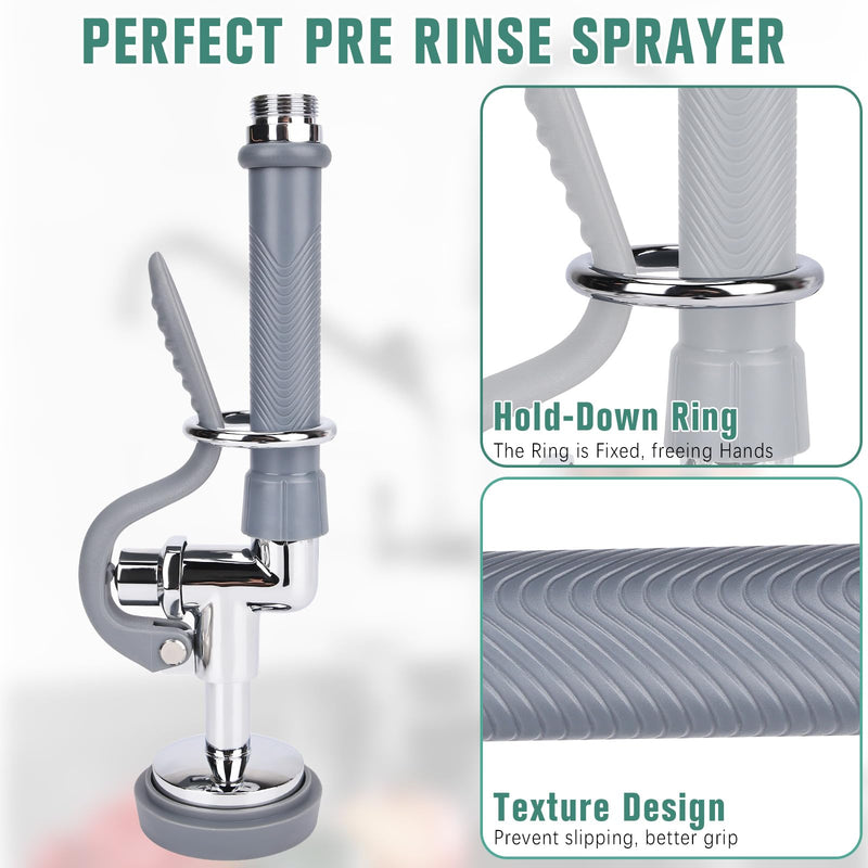 Pre Rinse Spray Valve with 38" Flexible Pre Rinse Hose,Non-Slip Commercial Sink Sprayer with Flexible Stainless Steel Hose, Replacement for Commercial Kitchen Sink Faucet,Grey 38"Hose+Grey Sprayer