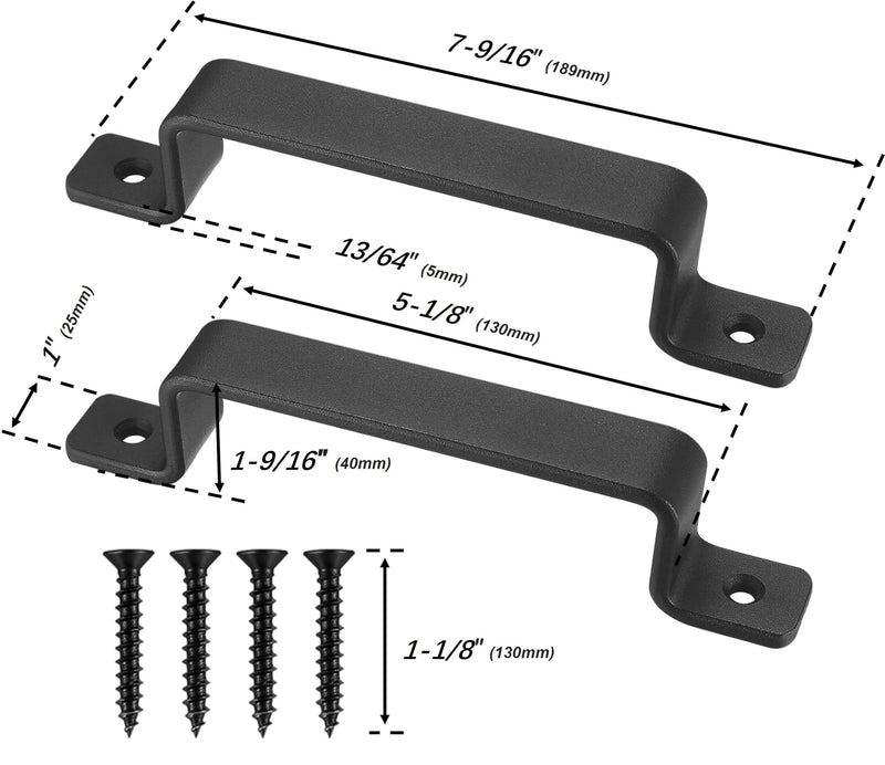 Premium Barn Door Handles Black,7.4 inch,2 Packs,Heavy Duty Rustic Metal Pulls for Sliding, Garage,Shed, Gate, Closet, Drawer, Indoor/Outdoor