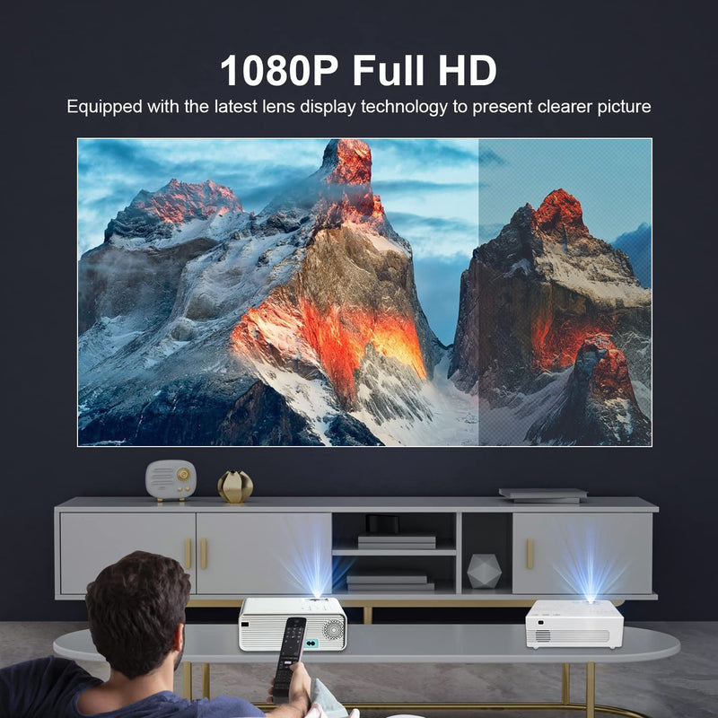 ASAKUKI Mini WiFi Projector, ASAKUKI 8000 Lumens Home Movie Projector, Full HD 1080P & 200" Display, Portable Video Outdoor Projector for iPhone Compatible with iOS/Android/TV Stick/HDMI/USB/VGA