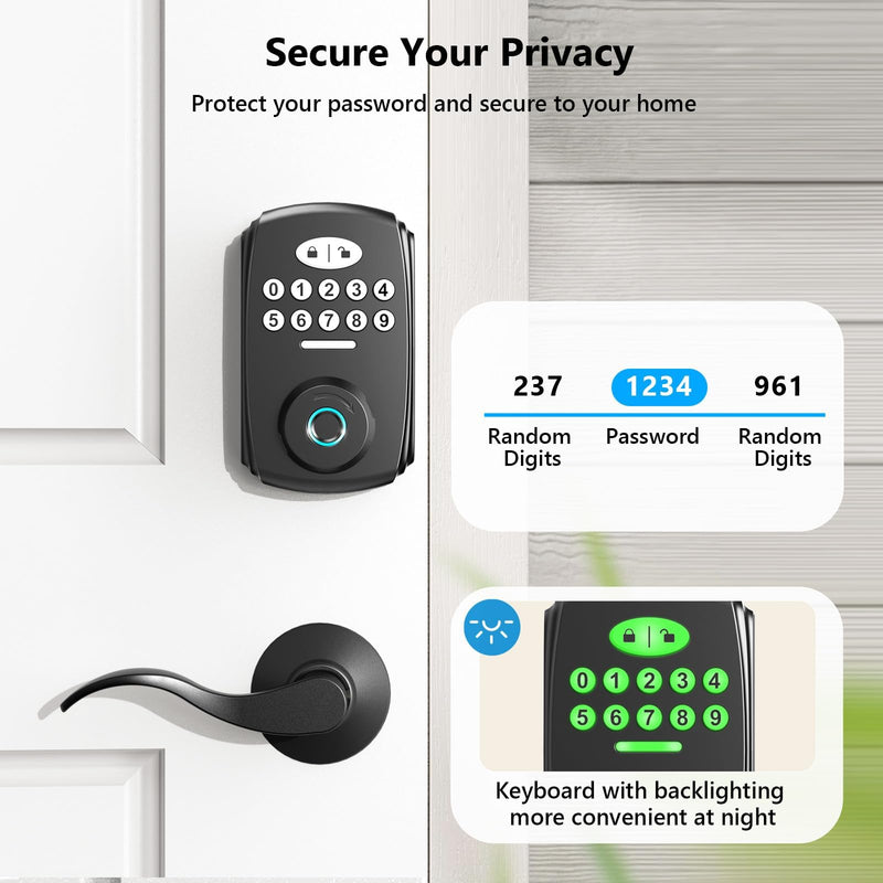 Fingerprint Door Lock - Keyless Entry Door Lock Smart Deadbolt Lock - Electronic Digital Keypad Lock - Smart Locks for Front Door - Auto Lock - Easy Installation Black