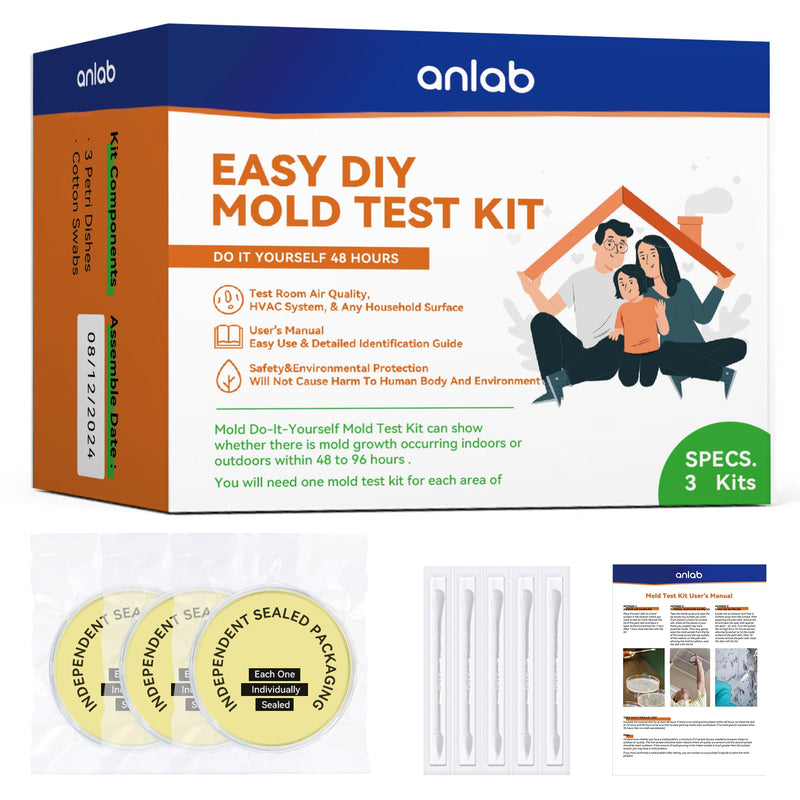 anlab™Mold Test Kit for Home - Do It Yourself Home Mold Detector | Test HVAC System | Home Surfaces | Indoor Air Quality Testing Kit - Identification Guide Included - Sealed Separately (Items of 3) 1