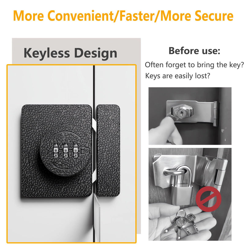 Closet Door Lock - 2 Pack 3-Digit Keyless Combination Cabinet Lock Drawer Locks - Anti-Pry Double Door Locks for Swinging Sliding Door Cupboard Pantry Barn Shed Door White
