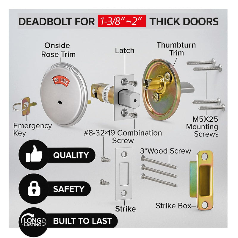 in-Use Vacant Commercial Bathroom Door Lock with Occupied Vacant Door Sign. Privacy Deadbolt with Occupancy Indicator. Privacy Indicator Bolt for Restroom, Meeting Room, Fitting Room- 1pc.