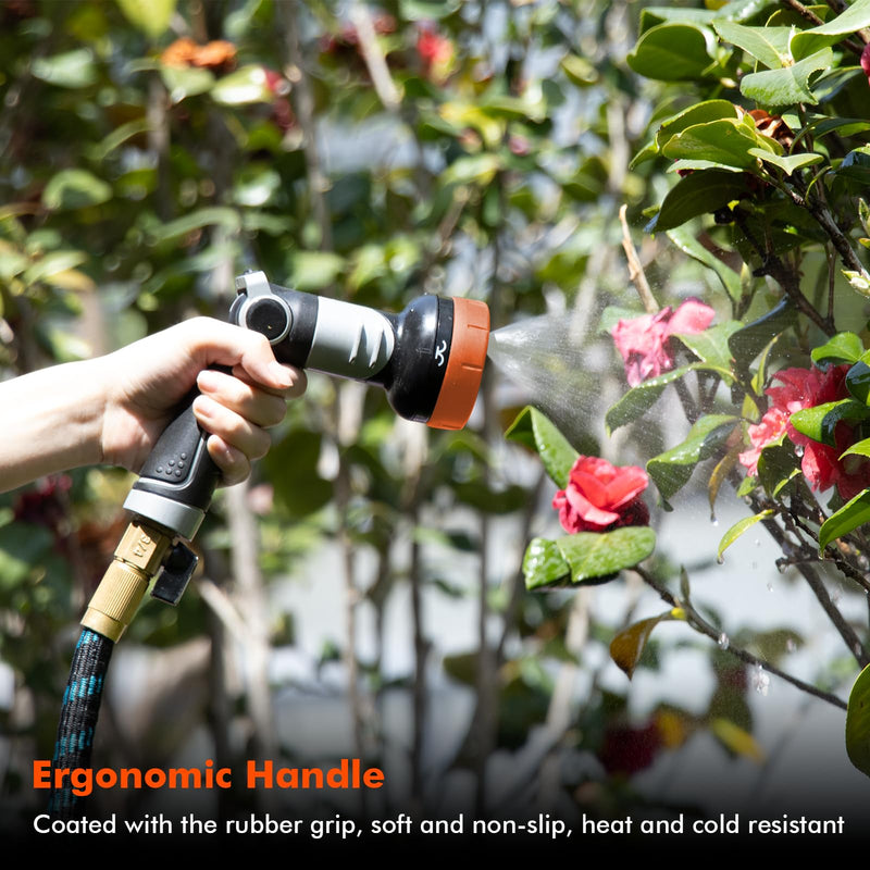 RESTMO Multi-Angle Garden Hose Nozzle with Sprinkler Function, Heavy Duty Water Hose Nozzle with 4 Spray Patterns, Magic Twist and Thumb Flow Control for Garden Watering, Car Washing & Yard, Orange 1