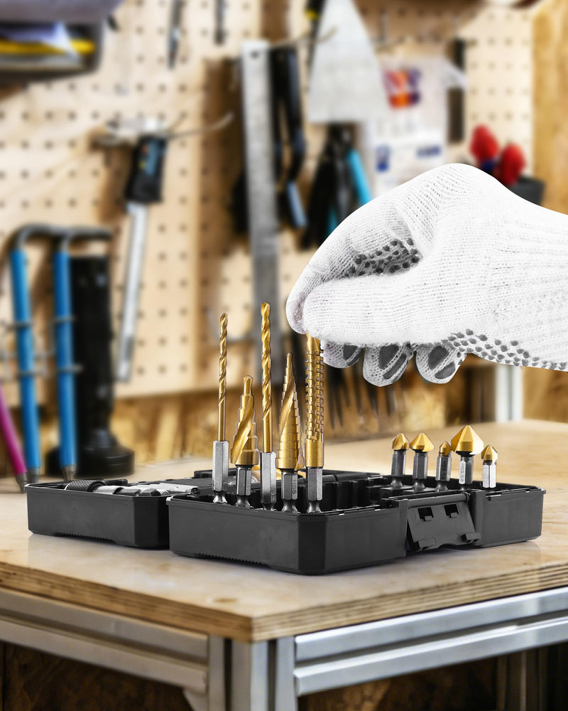 17-Piece Hex Shank Drill Bit Set, HSS Step, Countersink, Twist, Screwdriver & Punch Bits with Storage Case, for Metal/Wood/Plastic, DIY Gift for Homeowner & DIYer