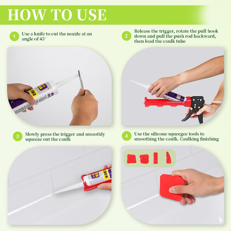 Drip-free Caulking Gun Ratchet Rod Silicone Gun Sealant Dispenser Joint Grouting Gun 15:1 Thrust Ratio Labor-Saving Lightweight Nylon Frame Cartridge Gun for 10oz/300ml Standard Caulk Tubes Y01