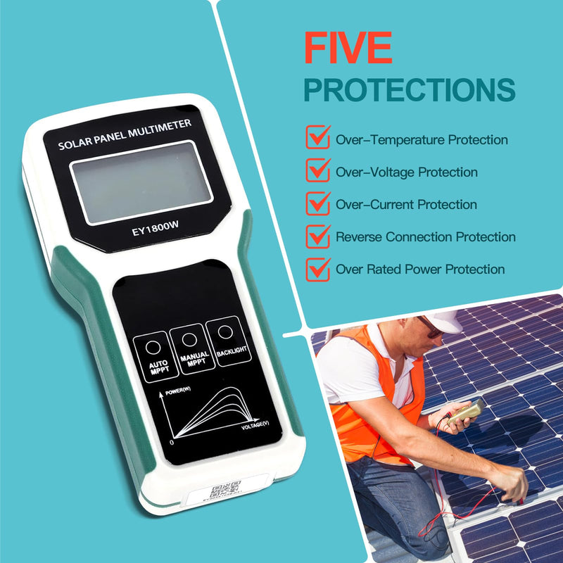 1800W Solar Panel Multimeter Tester, MPPT Photovoltaic Power Meter with LCD Backlight, Auto/Manual Detection, Measures Open Circuit Voltage, Max Power Point Pmax, Vmp, Imp