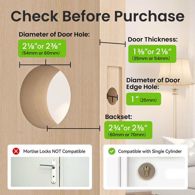 GHome Smart Fingerprint Door Lock, 4-in-1 Fingerprint Door Knob with Keypad, App Control, Keys, Removable & Rechargeable Battery, Door Locks for Bedroom, Home, Garage, Storage Room KD03 PRO