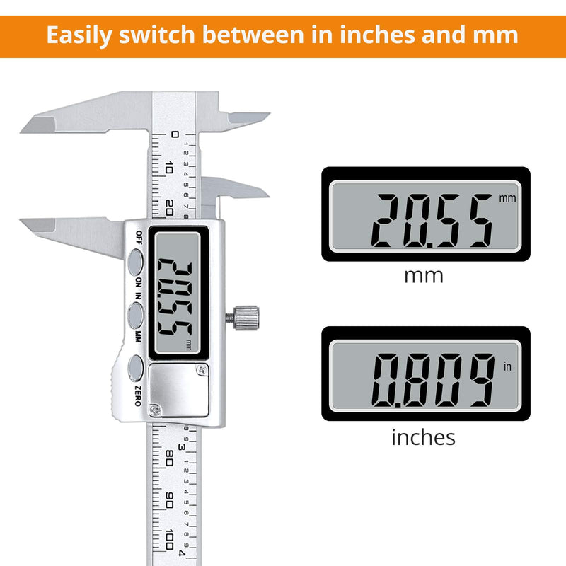 Neoteck 4 inch/100mm Digital Caliper, Stainless Steel Electronic Calipers Measuring Tool inch/mm Conversion, Large LCD Screen 4 inch Digital Caliper