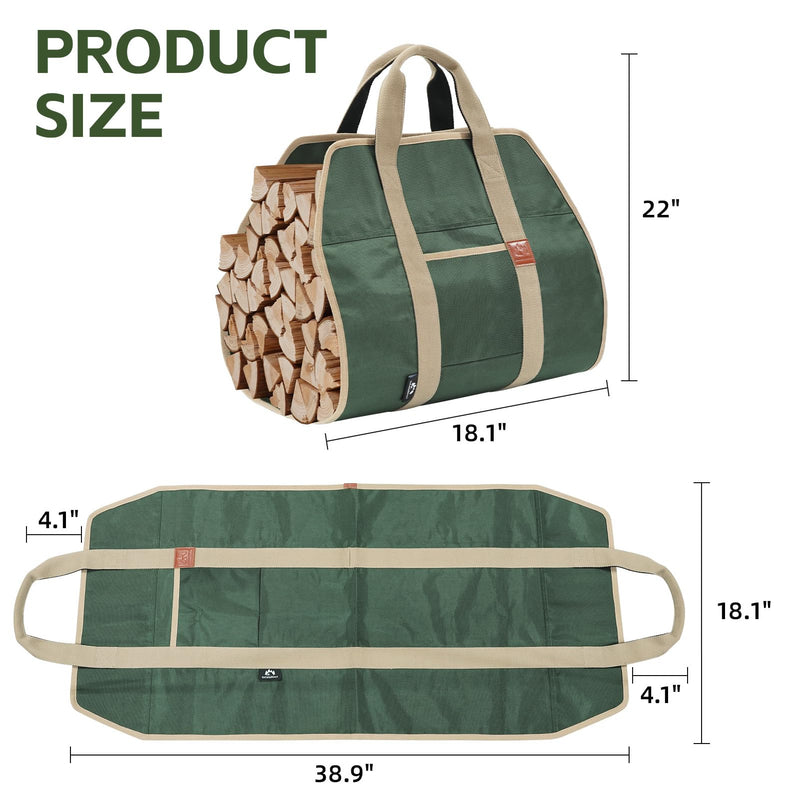 Firewood Carriers with Handles - 39×18Inch Log Carrier | 1680D Canvas Water Resistant Tote Wood Carrying Bag for Camping Indoor 1680D-ArmyGreen