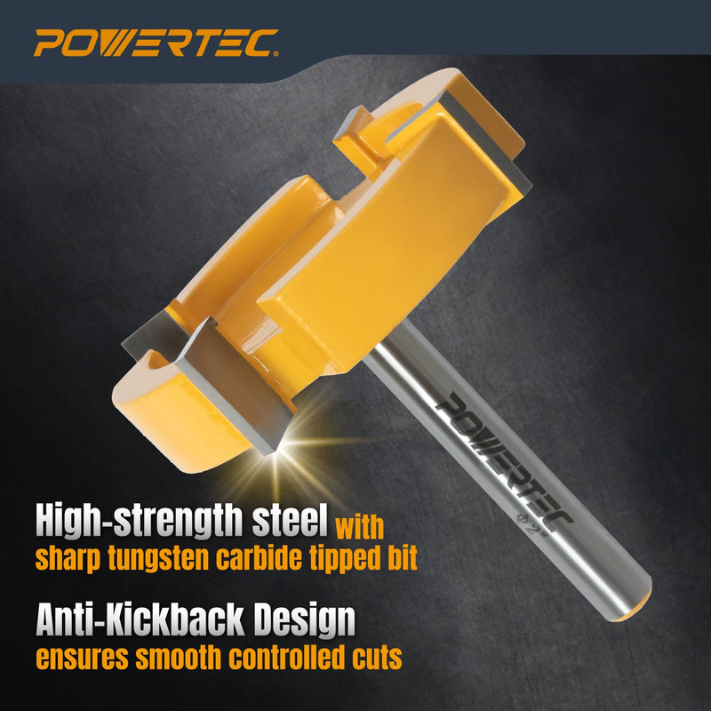 POWERTEC Slab Flattening Router Bit, CNC and Surfacing Router Bit 1/4 Shank, 2" Diameter, 1/2" Cutting Depth, Router Planer Bit - Perfect for Spoilboard Surfacing, Wood Milling Planing - 2PK, 73056-P2 2PK, 1/4" Shank, 2" Dia, CNC Bit
