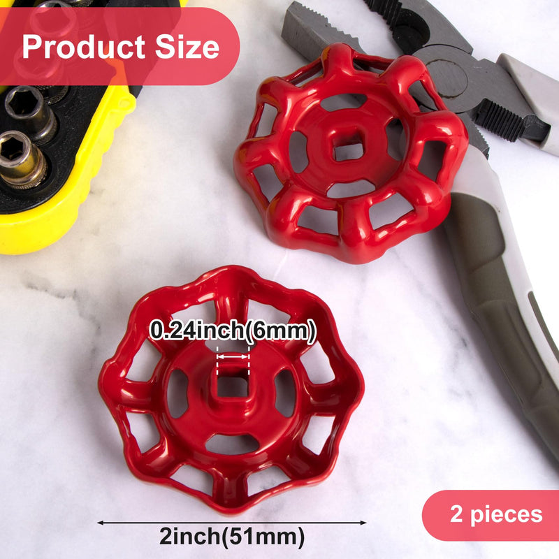 2pcs Outdoor Faucet Handle, 6x6mm Round Wheel Hose Bib Handle, Rustproof Water Spigot Handle Outside Water Valve Faucet Handle Replacement Parts- Red