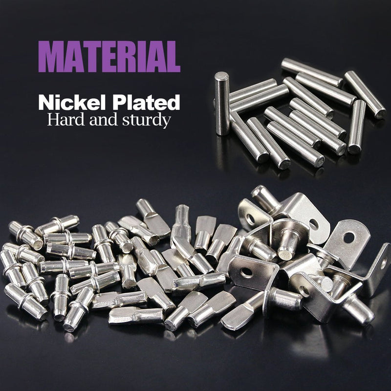 Swpeet 120Pcs 4 Styles Shelf Pins Kit, Top Quality Nickel Plated Shelf Bracket Pegs Cabinet Furniture Shelf Pins Support for Shelf Holes on Cabinets, Entertainment Centers