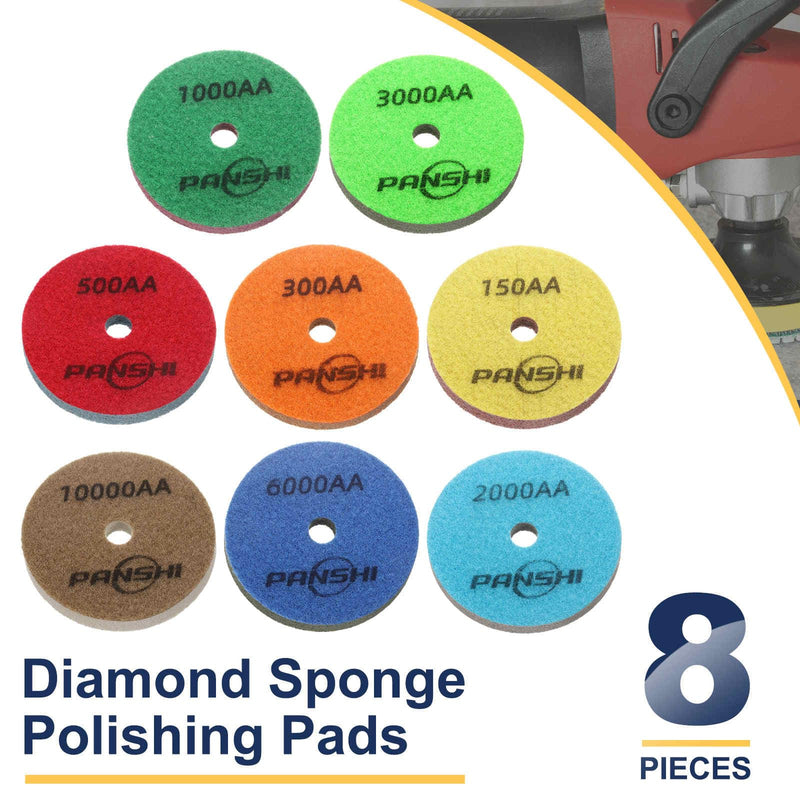 HARFINGTON Diamond Sponge Polishing Pads Set 4" Dia Emery Sand Fiber Polishing Pad Wet Use Buffing Pad for Stone Concrete Marble Grinder Polisher Buffing Wheel, Multicolor