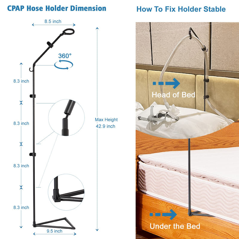LONYEON CPAP Hose Holder - CPAP Hose Hanger for Bed Avoid Tangling and Prevent Blockage,Keeps The Air Hose Up and Away from Your Face and Arms to Make You Sleep Better,Black Triangle Base-Height Fixed