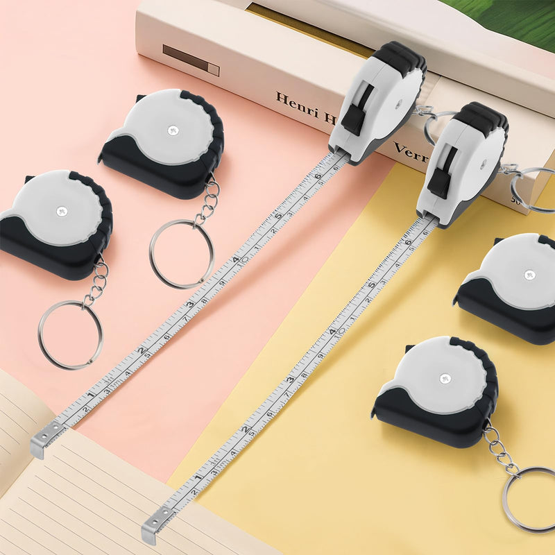 24 Pieces Mini Tape Measure Keychains 3 ft Small Retractable Measuring Tape with Lock Pocket Portable Measurement Tape Bulk for Construction Party Favors Birthday Gift White