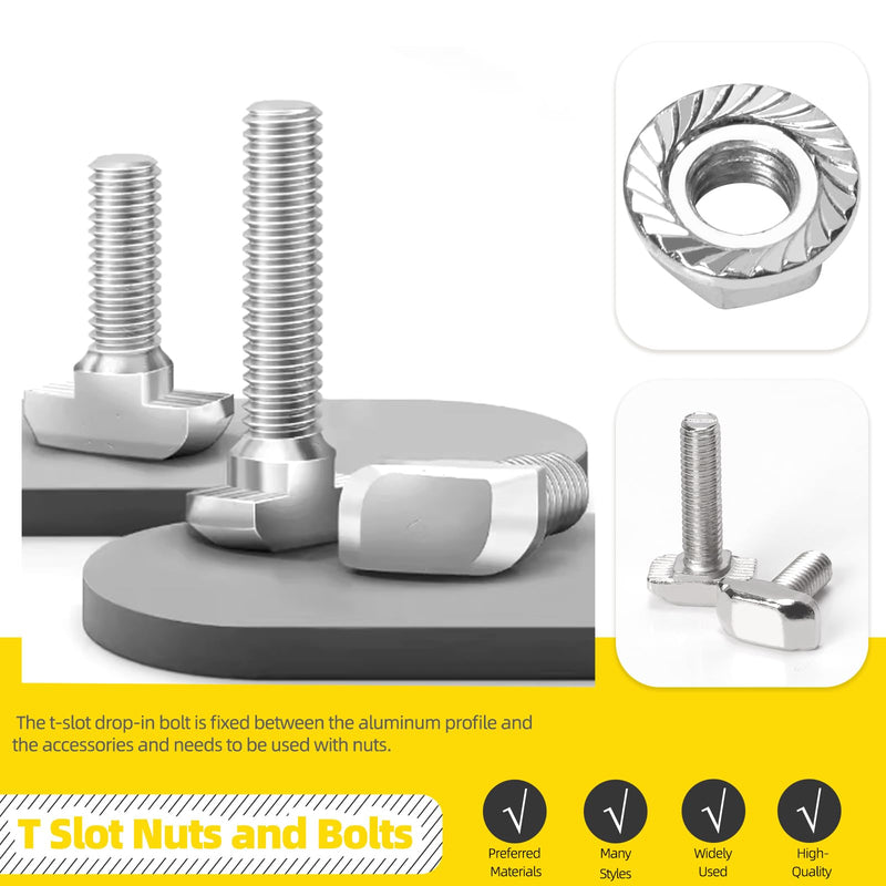 40 Sets M6 T Slot Drop-in Bolt, M6 x 12/16/ 20/ 25mm Hammer Head T-Slot Drop-in Stud Sliding Bolt Screw with Flange Nut for European Standard 30 Series Aluminum Profile