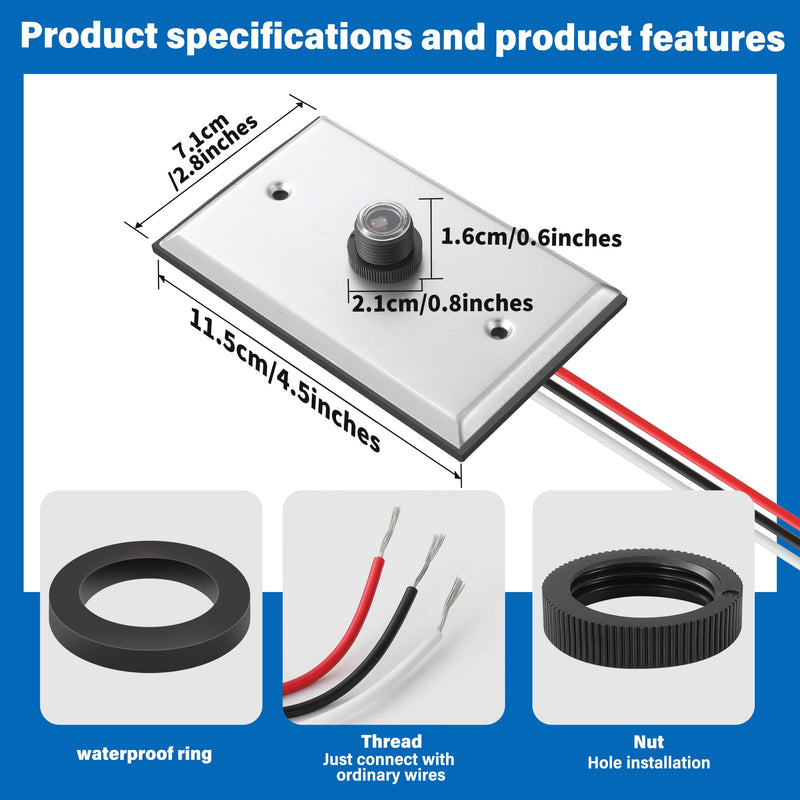 FlyGeneral 2 Pack Photocell Light Sensor for Outdoor Lighting 120V | Dusk to Dawn Photo Control with Wall Plate, Replaces Old Post Eye Sensor for Exterior, Garage and Apartment Lights