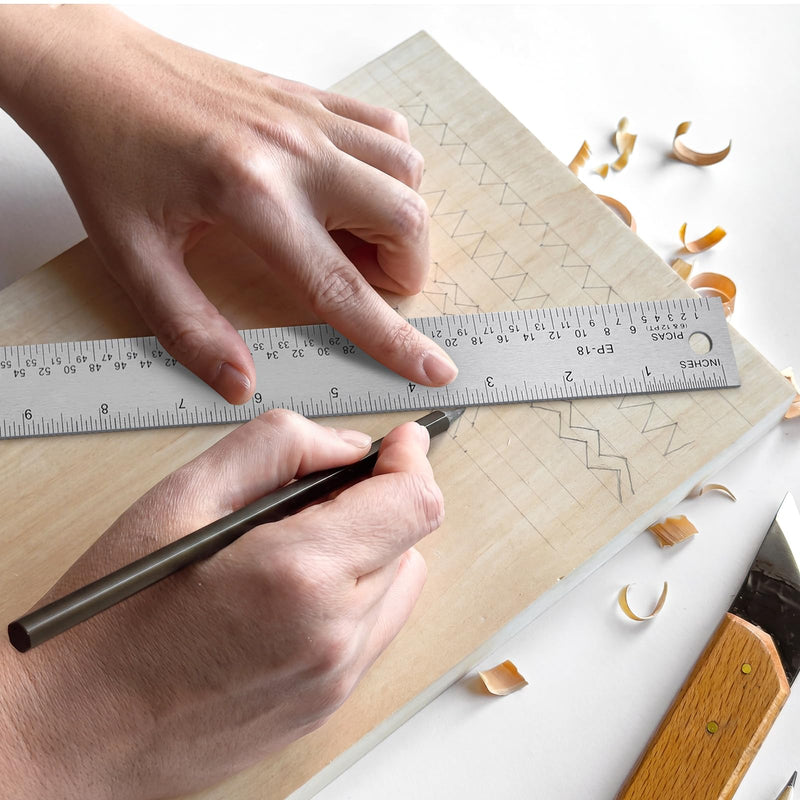 Copkim 3 Pcs 18 Inch Picas Pole Metal Ruler with Inch and Picas Stainless Steel Ruler with Non-Slip Rubber Back for Architects, Engineers, and Drafters