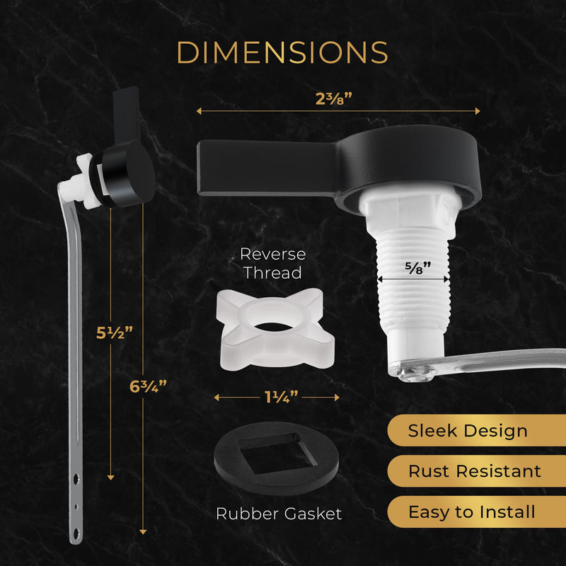 RAVINE Premium Modern Luxury Universal Toilet Handle Replacement, Majestic Collection. Toilet Lever Replacement, Easy Install (Black, Front Mount) Black