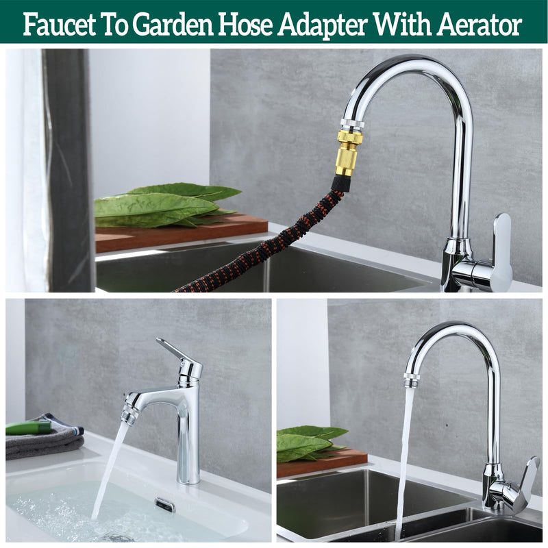 Faucet Adapter with Aerator, Sink Faucet to Garden Hose Adapter, Faucet Adapter to Garden Hose for Kitchen and Bathroom, hose attachment to sink，3/4" GHT Thread Chrome. C-Faucet adapter