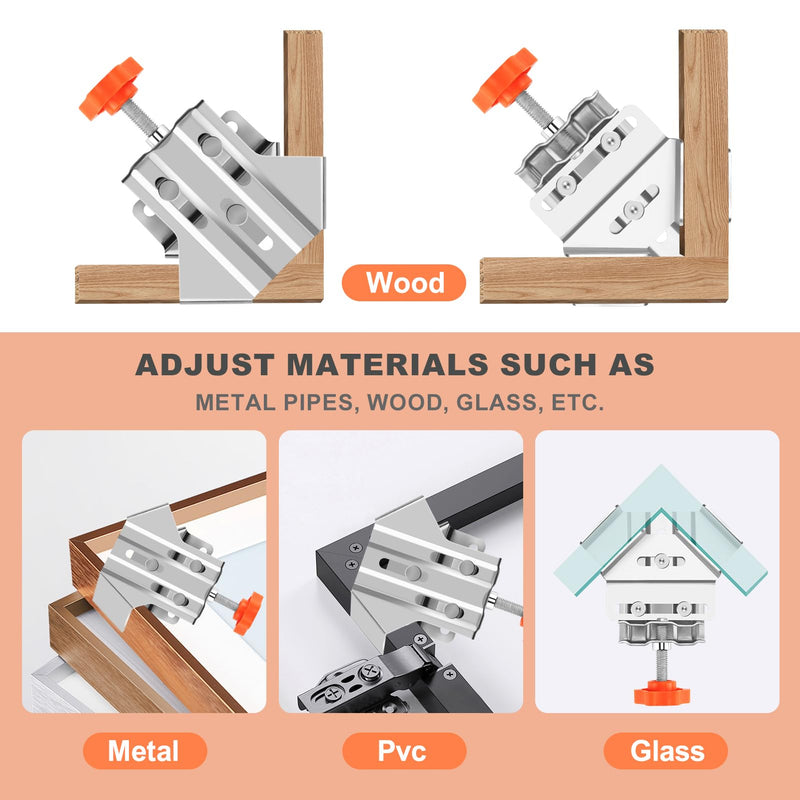 2 PCS Corner Clamps for Woodworking, Multipurpose Stainless Steel 90 Degree Right Angle Clamp with Adjustable Swing Jaw For Wood, Metal Pipe, Steel Rod, And Glass