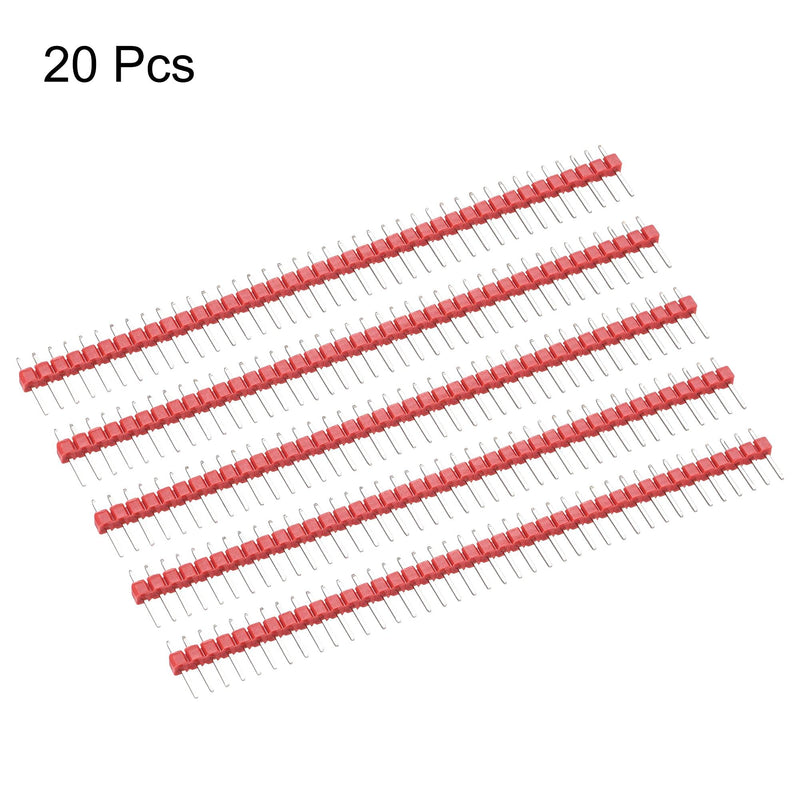 uxcell 20pcs Male Pin Header,40 Pin 2.54mm Straight Single Row Breakable Header Connector PCB Pin Strip,Red