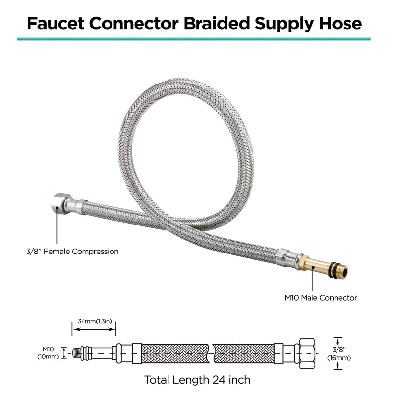 24-Inch Bathroom Kitchen Faucet Connector Braided Stainless Steel Supply Hose 3/8-Inch Female Compression Thread x M10 Male Connector 2 Pcs(1 pair) 24Inch Pack of 2