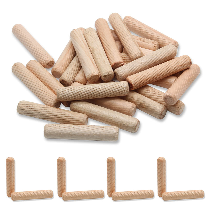 BokWin 100 Pack Wooden Dowel Pins 10mm x 50mm (Approx 3/8" x 2") Wood Fluted Dowels Rods Kiln Dried Fluted and Beveled, Hardwood Crafts Dowel Pegs 10mm x 50mm - 100PCS