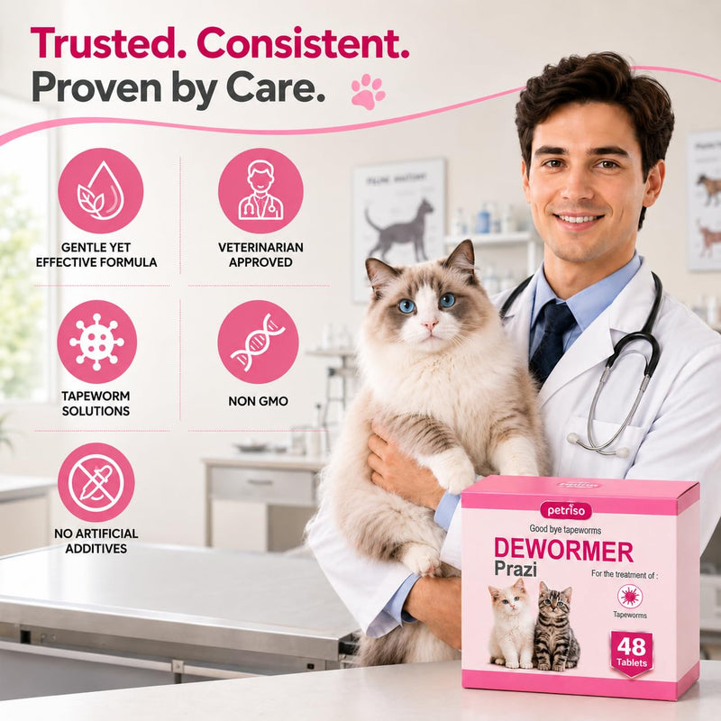 Tapeworm Solution for Cats and Kittens, Say Goodbye to Tapeworms in Cats and Kittens, Rapid Absorption, 48 Tablets