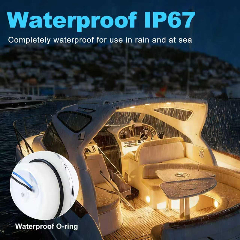 Boat Ceiling Lights interior boat lights waterproof 12v marine Deck Lights for pontoon RV Fishing Boat (Warm White & Bule) Warm White & Bule