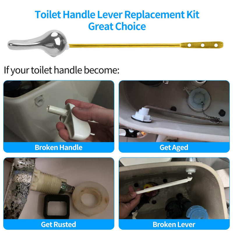 Toilet Flush Handle Replacement Kit, Zinc Alloy Toilet Handle Brass Toilet Flusher Lever for Most American Standard Toilet Bowls, Universal Toilet Handle Replacement Kit (Silver) Silver