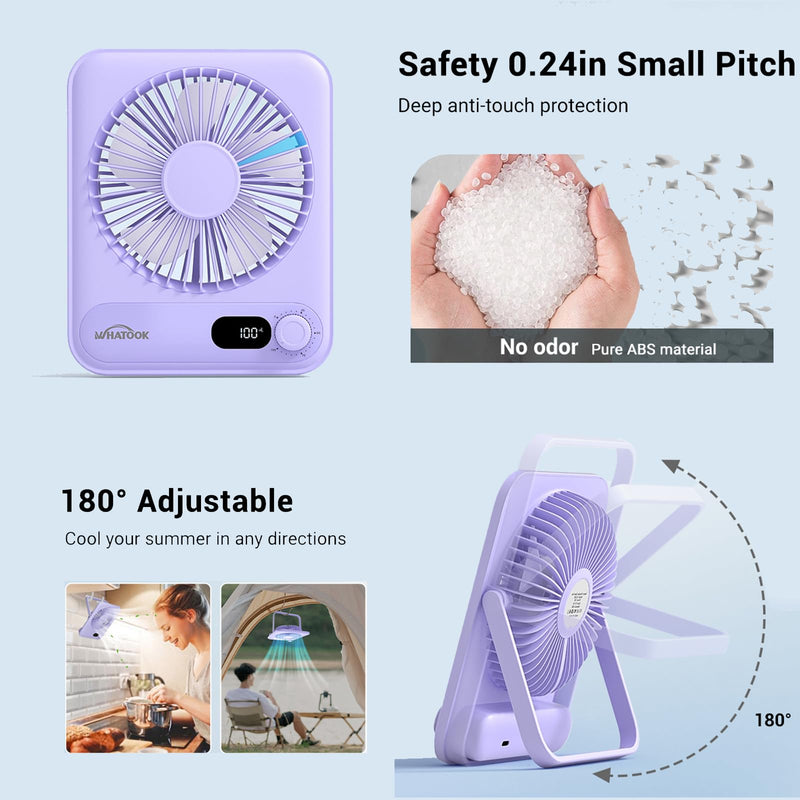 WHATOOK Desk Fan 2 Pack: 100 Speeds Stepless Control 5000mAh Battery Operated Portable Fan, Rechargeable Table Fan for Cruise Ship Essentials, Gift for Couples, Dorm, Office, Bedroom(Black and Purple) Black and Purple 5000 mAh