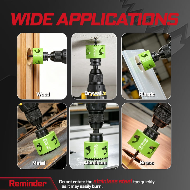 Geinxurn 5PCS 2-1/2 in(64mm) Hole Saw Kit with Hole Saw Mandrel and Hex Wrench,HSS Bi-Metal Hole Saw Kit with Shark Tooth Hole Cutter for Wood,Drywall, PVC Boards and Thin Metal 5 PCS 2-1/2" Hole Saw Set