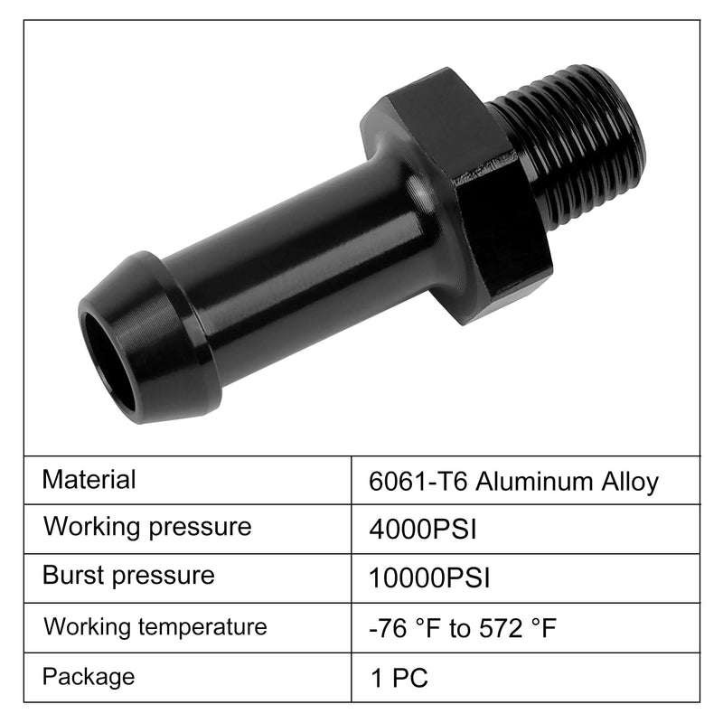 EVIL ENERGY 1/8" NPT Male to 3/8" Barb Fitting Adapter Straight Aluminum Black 1/8 NPT to 3/8 Barb