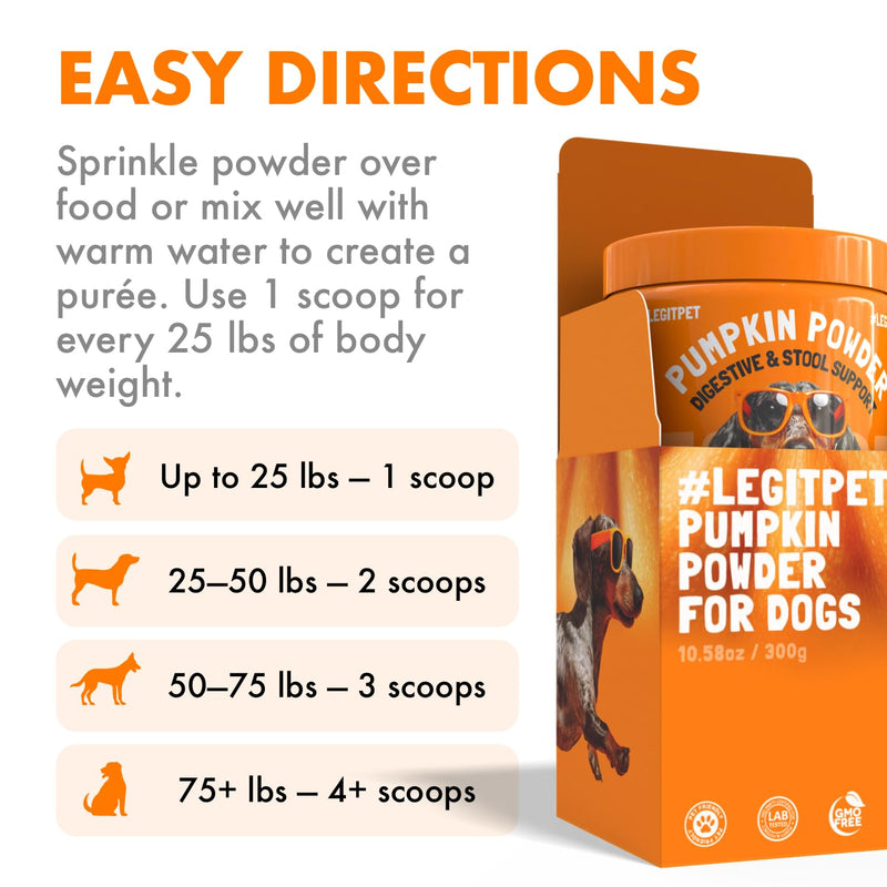 Pumpkin Powder for Dogs Digestive & Stool Support Fiber Blend with Pumpkin, Pumpkin Seed & Apple Helps Support Firm Stool, Gut Health & Regular Digestion 60 Scoops