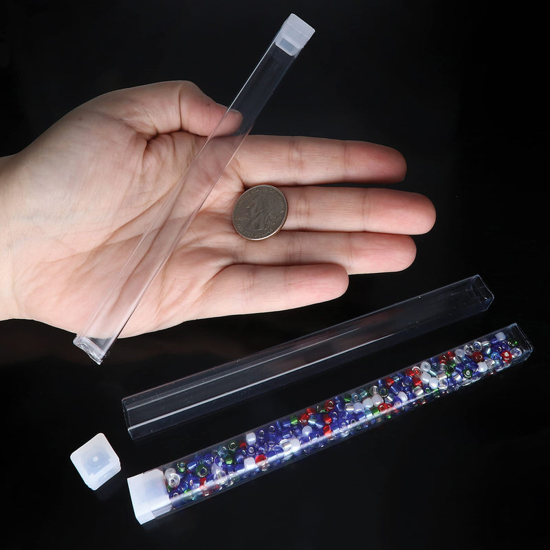 The Beadsmith Clear Plastic Tubes - 6 x .5 Inch Square Tubes - Flat Caps - Use for Beads, Bath Salts, Wedding & Party Favors, Home or Office Storage - Bag of 100 6" x .5" Square