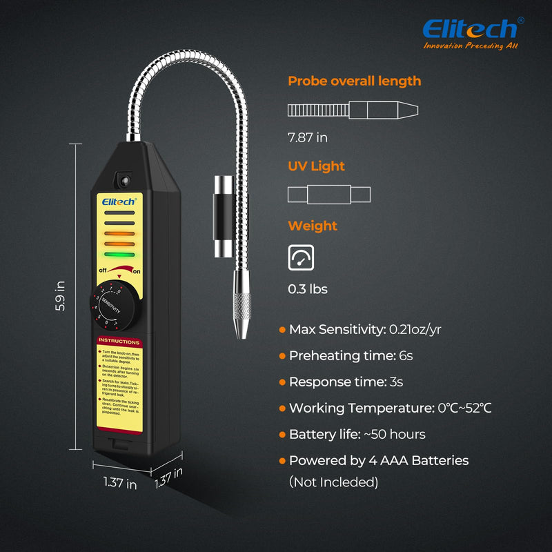 Elitech Freon Leak Detector Halogen Refrigerant Gas Leak Detector HVAC Tester AC Sniffer R22 R410A R134A 1234YF, WJL-6000S WJL-6000