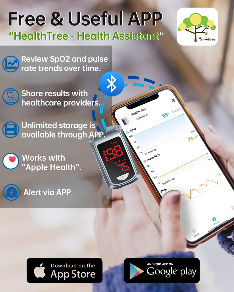 Bluetooth Pulse Oximeter Fingertip-HOLFENRY Oximeter Blood Oxygen Saturation Monitor spo2 Pulse Oximeter Finger, For Heart Rate Sat% Oxygen Saturation PI Gray