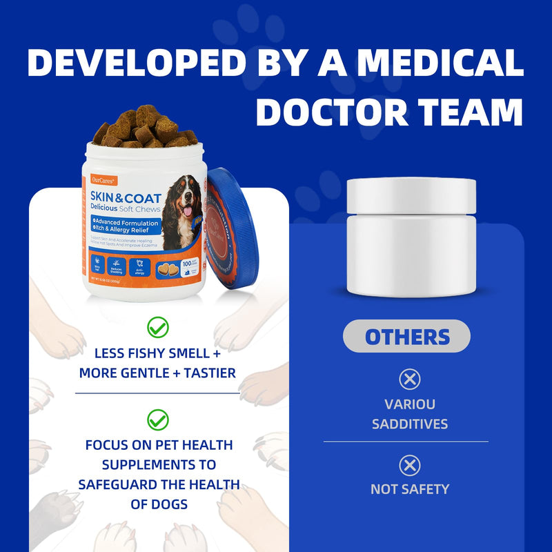 Omega 3 Fish Oil Soft Chews for Dogs — Allergy & Itch Relief, Skin and Coat Supplement for Shedding, Dry Skin, Hot Spots — EPA DHA, Wild Alaskan Salmon Oil — Chicken Flavor, 120 Count 100 Chews*1