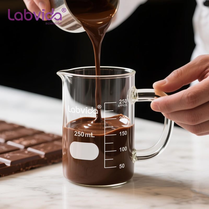 Glass Beaker with Handle, 4PCS of Vol. 500ml, 3.3 Borosilicate Griffin Low Form with Printed Graduation,LVAT002