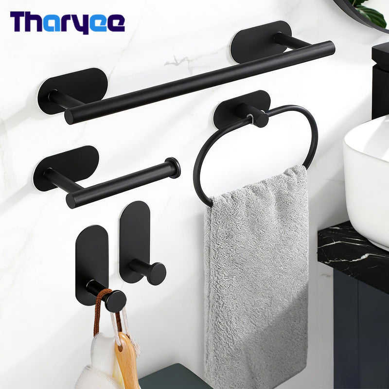 5 Piece Bathroom Hardware Set, 15.7 Inch Towel Bar, Towel Racks for Bathroom, Toilet Paper Holder, Towel Ring, Towel Hooks, Stainless Steel Matte Black Bathroom Accessories Set