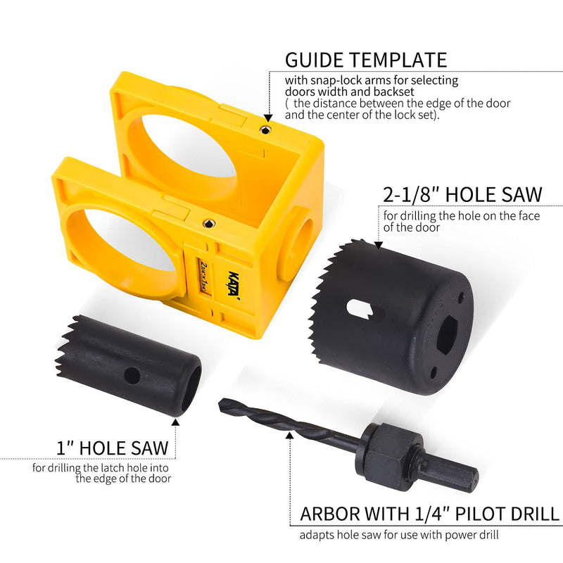 KATA 1-3/8" - 1-3/4" Door Lock Installation Kit for Wooden Doors with Guide Template, Door Lock Hole Saw, Carbon Steel Yellow - NewNest Australia