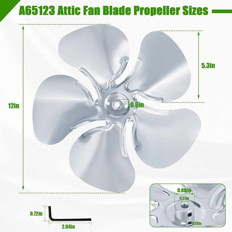 A65123 Attic Exhaust Fan Blade Replacement Propeller 12 Inch Dia. 5 Blade
