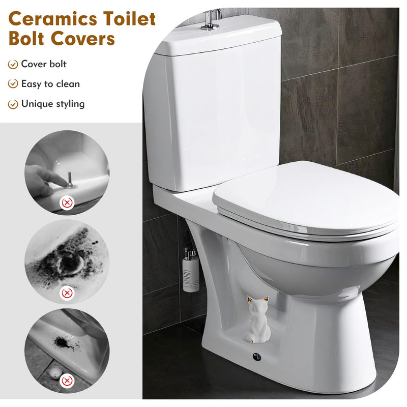 2 Pack Toilet Bolt Covers, Ceramic Toilet Bolt Caps Lovely Cate Toilet Screw Cover Caps, Fashion Toilet Decorative Avoid Rusting of Bolts