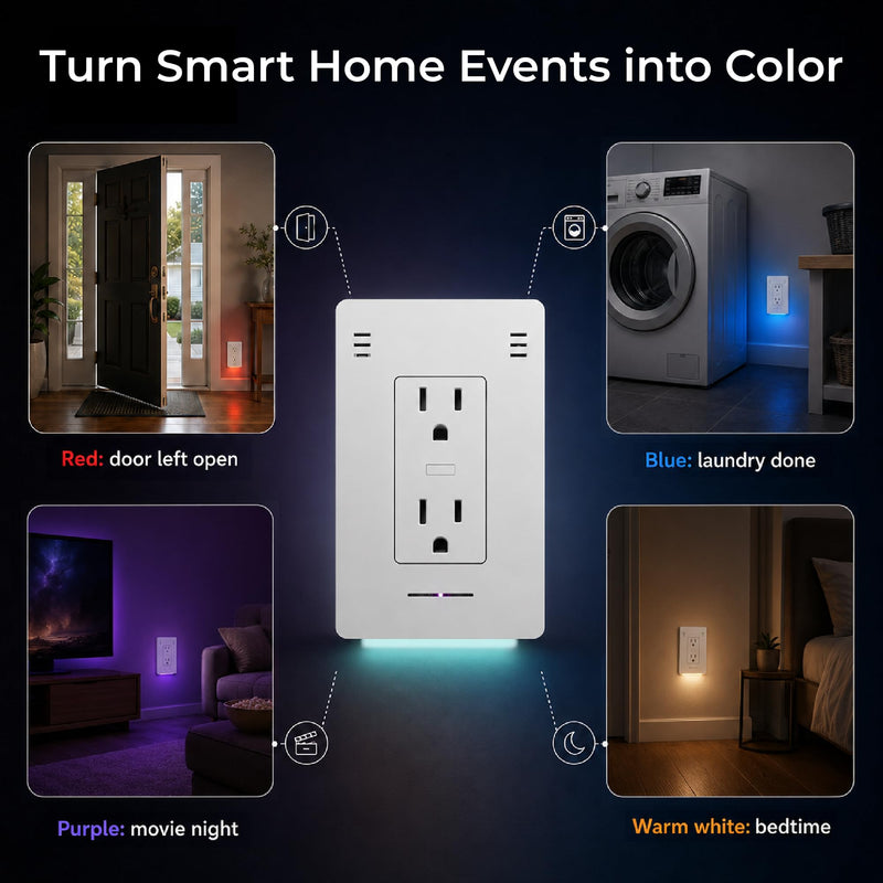 InvisOutlet Aura in-Wall Smart Outlet with RGB Night Light, Matter Smart Outlet, 15A Dual Receptacles, Apple Home, Alexa, Google Home, SmartThings, MQTT, ETL Listed, No Hub