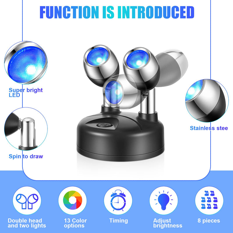 Honoson 4 Pack Dual Head Battery Operated Spotlights Indoor Wireless RGB LED Spot Light with Remote 13 Color Accent Lights with Rotatable Head Stick on Wall Hallway, for Painting Picture(Black) Black