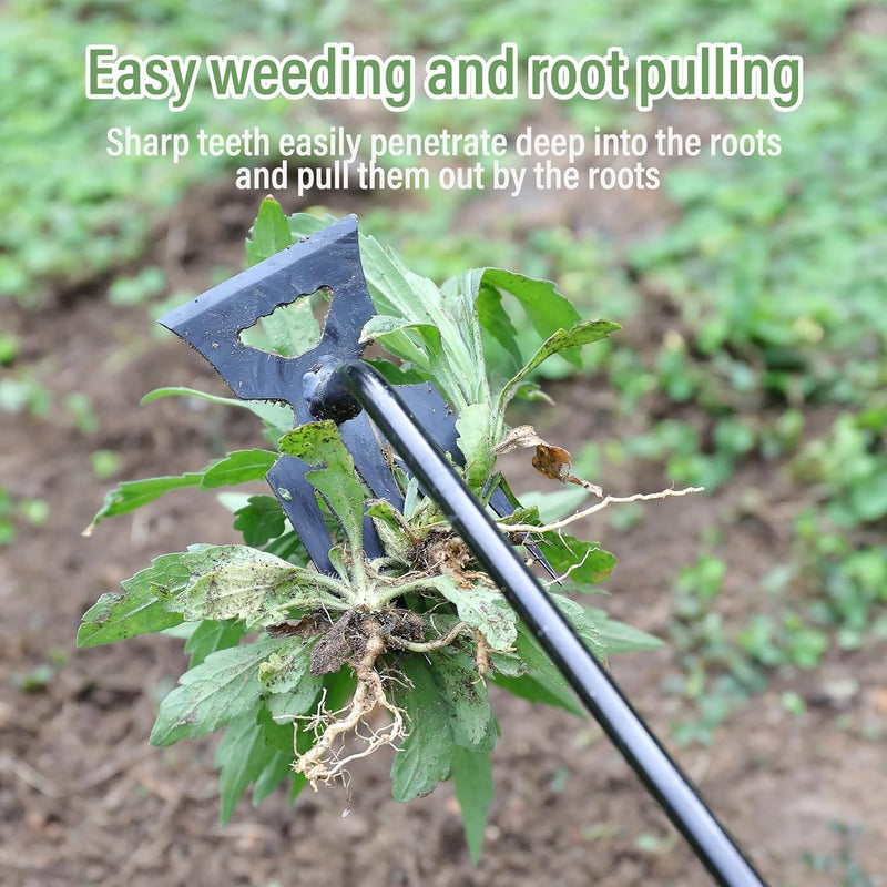 Weed Removal Tool, 2024 New Garden Weeding Tools Manganese Steel Hand Weeder Tool with Handle, 5 Teethes Dual Purpose Manual Weeders Tool Weed Pulling Tool for Garden (Black) Black