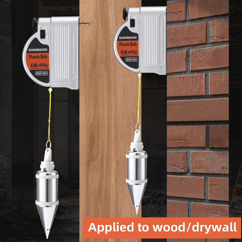 Retractable Plumb Bob Tool for Construction Industry Assignments, 14 oz(400g) Magnetic Plumb Bobs with 19 ft, Can Automatically Stretch the Line & Quickly Stabilize