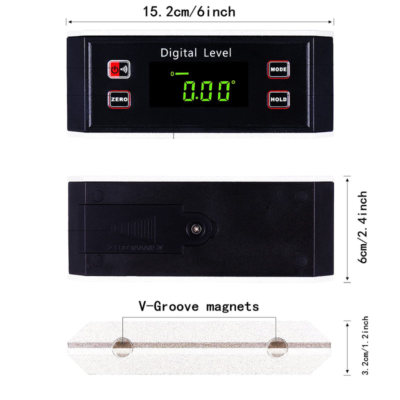 Inclinometer, Digital Protractor/Level/Angle Finder and Gauge Tools with V-Groove Magnetic Base and Backlight - Dust and Waterproof IP65 Precision Smart Level（Not include battery） DL1903